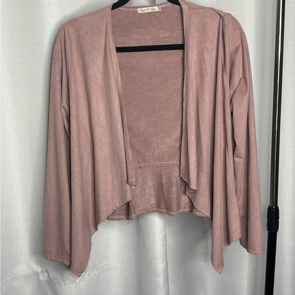 Women's Pink Suede Open Front Jacket